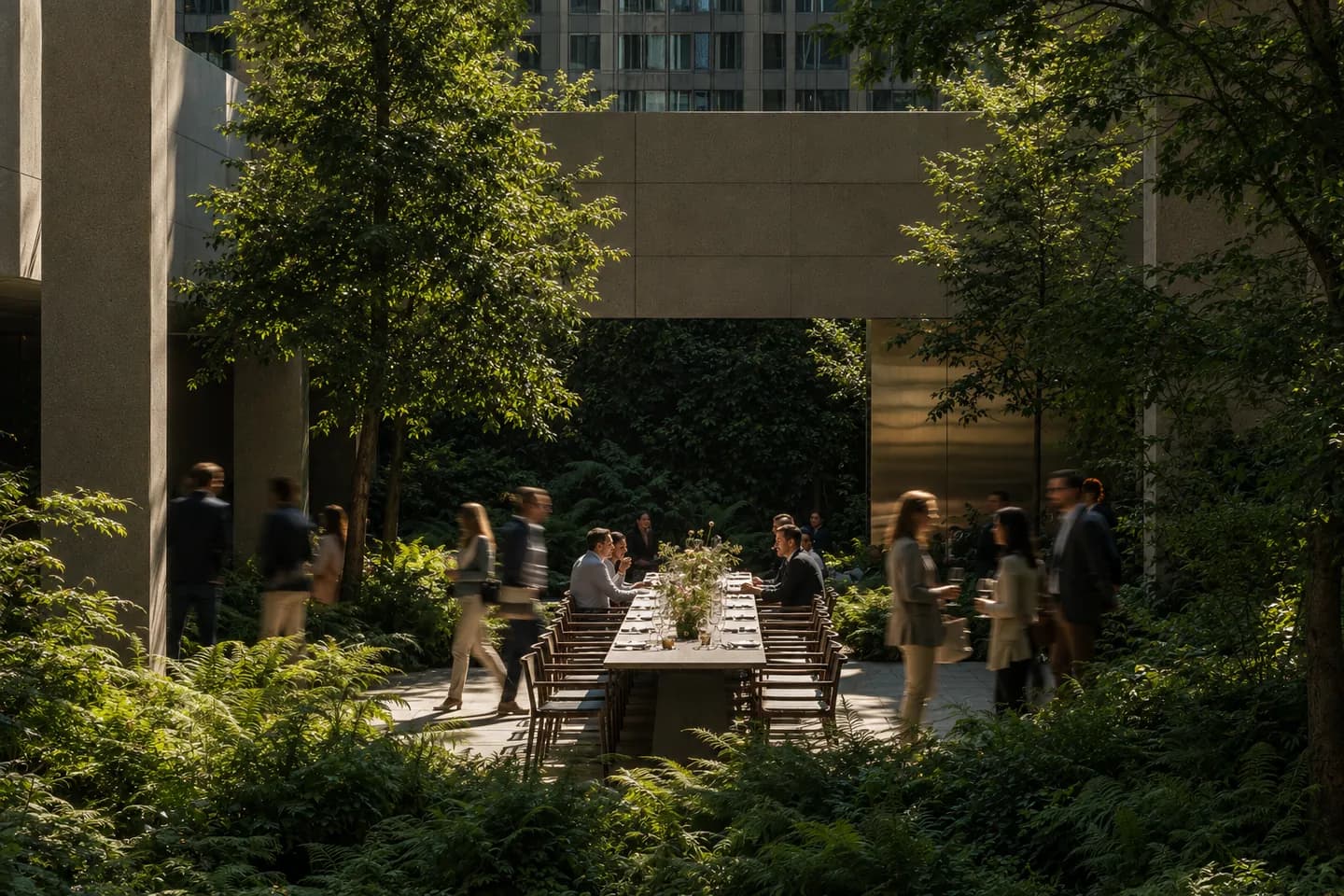 Corporate event in a green courtyard
