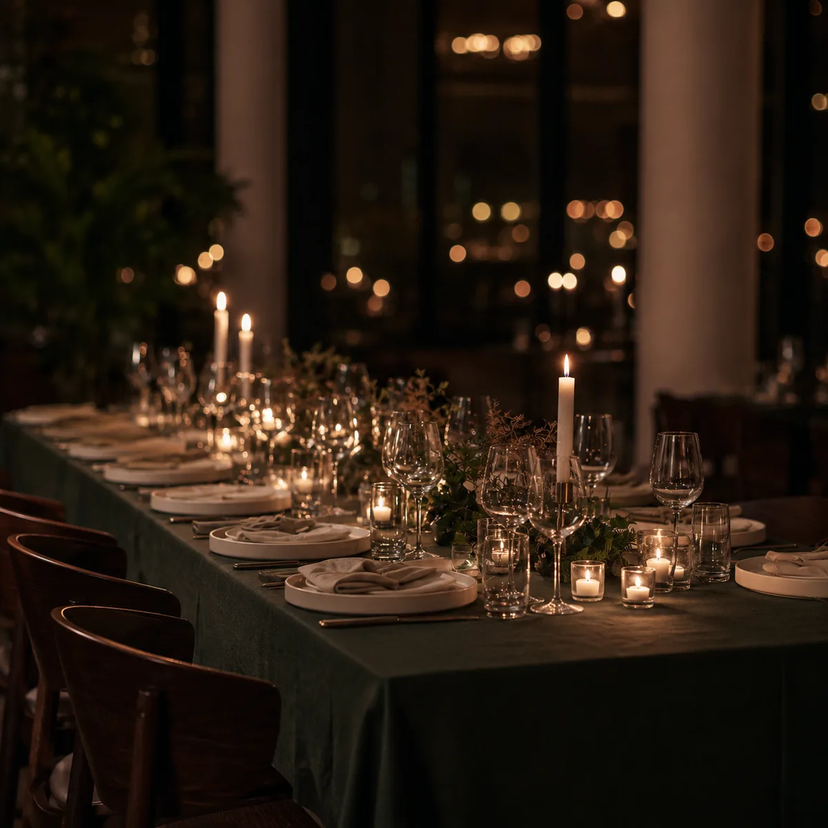 Dinner table by candlelight