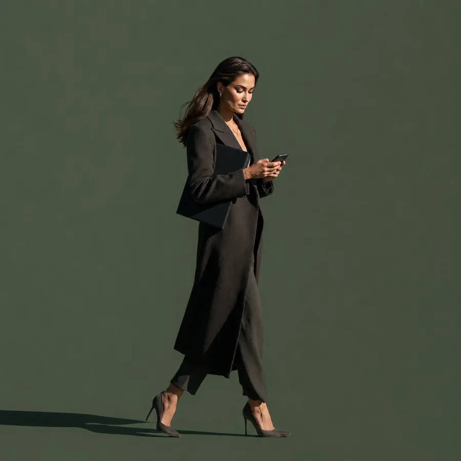 Event planner on the go with her phone
